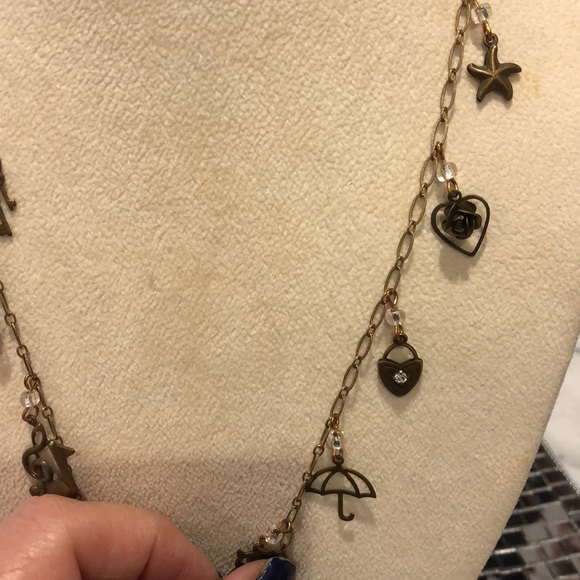 Vintage Charm All Antiqued Gold & Crystal Long Necklace-Boutique - Picture 5 of 7